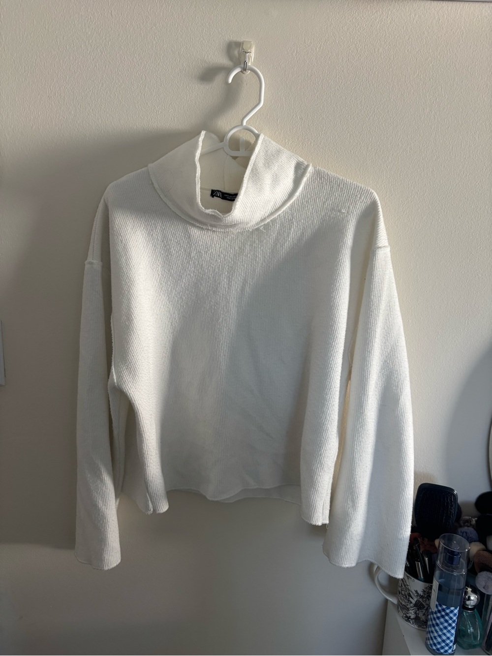 Zara Cream Funnel Neck Knit Sweater
